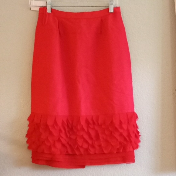 Peter Som Classic Cherry Red Skirt with Sheer Feminine Flutter Hem - Picture 4 of 6